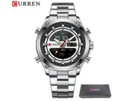 CURREN Men's Gold Watches Sport Led Digital Watches for Men Waterproof Stainless Steel Casual Sport Quartz Wristwatches - Silver Box