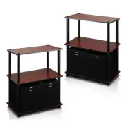 Furinno Go Green Wood 3-Tier and 2-Bins Storage Shelf in Cherry/Black (Set of 2)