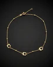 14K Italian Gold Square & Bead Station Adjustable Length Anklet