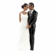 Wedding Cake Doll Resin Groom Bride Black Couple Figurine Cake Stand Topper For