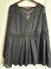 NWT Torrid Womens Stretch Lace V-Neck Smocked Waist Long Sleeve Babydoll 2x Top