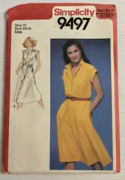 Simplicity 9497 Vintage 80s Sewing Pattern Size: 14 Easy Fitting Summer Dress