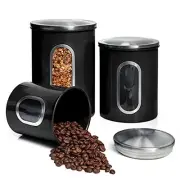 3 Piece Canisters Sets For The Kitchen, Kitchen Jars With See Window, Black