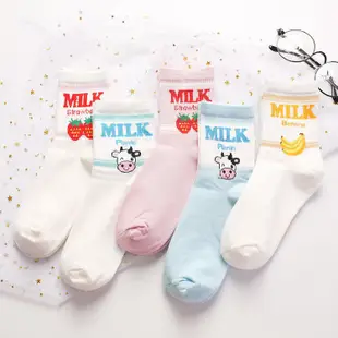 香蕉草莓牛奶milk中筒全棉女襪 韓國潮款休閒襪子女
