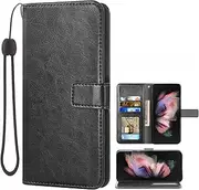 Asuwish Compatible with Samsung Galaxy Z Fold 3 5G 2021 Wallet Case and Leather Flip Cover Card Holder Stand Cell Accessories Phone Cases for Gaxaly ZFold3 Z3 Fold3 3Z ZFold35G Women Men Black