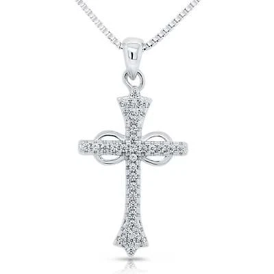 Solid 925 Sterling Silver Pave Cross Infinity CZ Pendant Chain Necklace 16" 18"