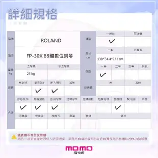 【ROLAND 樂蘭】FP-30X 88鍵 電鋼琴 套裝 含原廠琴椅(手機錄音線/三踏板/琴架/椅子/耳機/保養組/原保兩年)