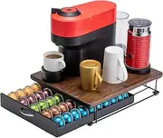 [FlagShip] for Nespresso Pod Holder Vertuo Pod Drawer Coffee Pod Storage for Vertuo Pod with Elegant Wood Top(50 Pods Capacity)