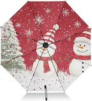 [PDZRMY] UV Protection Travel Umbrella Christmas Tree Snowmen Snow Compact for Rain and Sun - Auto Open and Close UPF 50+ Windproof Portable 46” Sun Umbrella for Women and Men