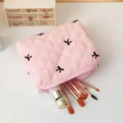 Zipper Bow Makeup Bag Quilted Puffer Cosmetic Bag Organizer Pouch for Women