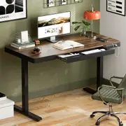 ApexSpace Electric Standing Desk with Drawers & USB Ports Height Adjustable Sit Stand Desk with Power Outlets One-Piece Wooden Tabletop Dark Walnut