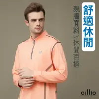 在飛比找momo購物網優惠-【oillio 歐洲貴族】男裝 長袖立領衫 T恤 超柔防皺 