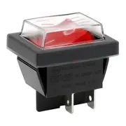 DPST ON-OFF Rocker Switch 4 Terminals Red Light 16A 250VAC with Waterproof Cover