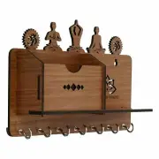 Yoga Pose Wall mount Home Side Shelf Brown Wooden Key Holder (7 Hooks ) US