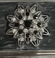 Argento SC Compact Mirror & Lipstick Case Bejeweled Flower Swarovski Crystals