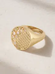 [Sydney Evan] Sydney Evan - Oval Fishnet 14-karat Diamond Signet Ring - Gold - 3 3 Gold