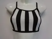 BLACK/WHITE STRIPED ADULT SPORTS BRA TOP, DANCE~RAVE~COSPLAY~EDM PRIDE~DC COMICS