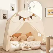 Large Kids Play Tent with Flags & Star Lights, Portable & Foldable Teepee, Bed Tent Bed Canopy for Boys & Girls, Indoor Outdoor Dome Tent Playhouse, Kids Birthday Gift, 51x39x51 in