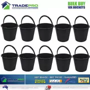 10x Plastic Bucket with Handle Black 10Ltr Buckets Pail Camping Cleaning Bulk