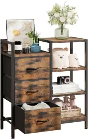 Drawer Dresser with Side Shelf,Storage Shelves with 3 Fabric Drawers,Side Table,