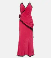 [Alessandra Rich] Alessandra Rich Floral-appliqué silk maxi dress AU 6 pink