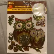 Window Decoration 3 count Owl fall Leaves Home Decor