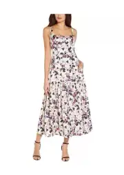 Aidan by Aidan Mattox Womens 16 Satin Floral Print Midi Ruffle Sleeveless Dress