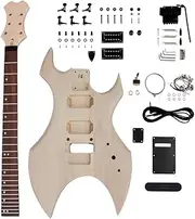 WUQIMUSC Unfinished DIY Electric Guitar Kit Basswood Body with Mahogany Neck Rosewood Fretboard 24 Frets 25.5 Inch HH Pickup all Accessories included Build your own guitar project