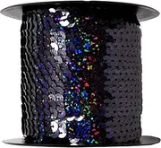 Mandala Craft 6mm Flat Holographic Black Sequin Strip on a Roll - Trim by The Yard - 100 Yds String Metallic Strand for Crafts Fringe Sewing