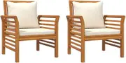 vidaXL 2pcs Scandinavian-Style Sofa Chairs - Acacia Solid Wood Frame with Cream-White Cushions, Rustic Charm, Ideal for Outdoor Use.