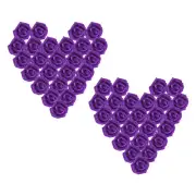50Pcs Glitter Roses, Foam Artificial Flowers Roses Heads with Stem, Purple