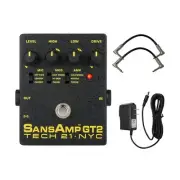 Tech 21 SansAmp GT2 Tube Amp Emulator Pedal Bundle with 2 Patch Cables and Po...