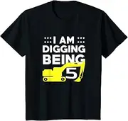 [X.Style] Kids 5th Birthday Shirts - I Am Digging Being 5 ds843 T-Shirt (S) Black