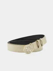 GUESS Gold Aida Logo Buckle Belt Size: Small, Polyester