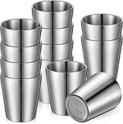 Amyhill 12 Pieces Stainless Steel Cups Double Wall Tumbler Glasses Stackable Metal Drinking Cups Insulated Drinking Glasses Reusable Silver Camping Mugs for Home Camping RV BBQ Office Party(5.9 oz)