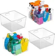 Clear Plastic Storage Bins – XL 4 Pack Perfect for Kitchen,Fridge, Pantry Organi