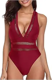 [Generic] Denim Shorts Mesh Women's Open V-Neck Sexy Swimsuit Bikini Out Back Cut Swimsuit Swimwears Tankinis Set Vintage Bikini