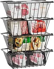 NANAGIFTREE Freezer Organizer Bins, 4 Pack Stackable Freezer Storage Organizer Baskets for Chest Freezer 5 and 7 Cu.FT, Deep Freezer Sort Frozen Meats with Built-in Handles Add Space Easy Reach, Black