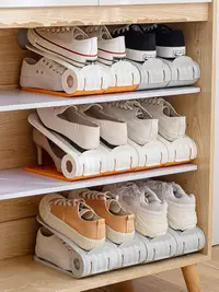 在飛比找松果購物優惠-簡約透明日式鞋盒鞋櫃收納盒摺疊鞋架分層隔板裝放鞋箱 (1.3