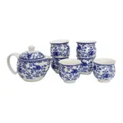 7pc Floral Ceramic 16cm Teapot/7cm Cup Hot Tea Set Drinking Mug Tableware Blue