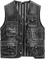 [Bciopll] Men's Cargo Denim Vest Multi Pockets Sleeveless Cowboy Jacket Coat Fashion Jeans Waistcoats