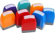 SHOWERORO Teacher's Comment Seal 8 Pcs Teacher Stamps Set Self-Inking School Stamps Office Stationery Storage Tray Included