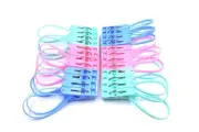 24pcs Colorful Plastic Clothes Peg Clip Pins Rope Hanging Clothesline Windpro...