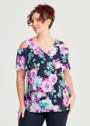 [Taking Shape] Taking Shape Floral Cold Shoulder Top Size 16 in Floral Print - Plus Size Women's Tops & T Shirts Floral Print