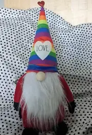 Rae Dunn Plush Weighted Gnome LOVE Rainbow Hat