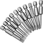 10Pcs Magnetic Screwdriver Bit Sets 1/4 Inch Hex Shank Flat Slotted + Phillips Cross Head Screw Driver S2 Steel Drive Drill Bits for Electric Screwdrivers (2 inch/50mm Length)