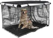 Double Door Dog Crate Cover, 42 Inch Windproof Double Door Wire Dog Crate Privacy Cover, Heavy Duty Oxford Fabric Pet Kennel Protector, Black