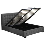 Levede Gas Lift Bed Frame Fabric Base Mattress Storage Dark Grey - King