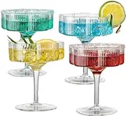 Luminthra Vintage Art Deco 6.7 oz Flower Martini Glasses Set of 4 - Elegant Hand Blown Coupe Glasses for Cocktails (Set of 4)