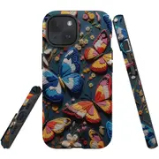 For iPhone 15 Plus Case, Shielding Cover, Embroidered Butterflies